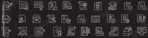 Legal documents icon set. Editable line icons. Vector illustration.