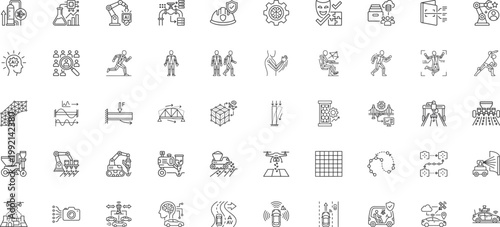 Innovative engineering icons for biomechanics agriculture and autonomous vehicles