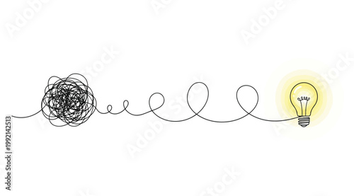 Creative thinking process, from chaos to clarity, a light bulb idea concept