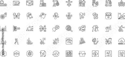 Media Production and Accessibility Technology Linear Icon Symbols