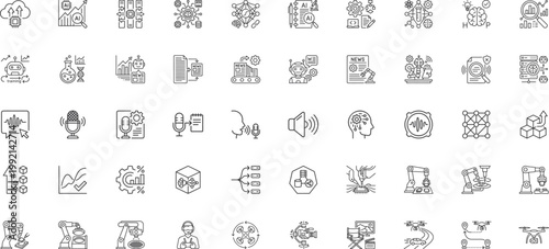 Cloud Content Generation and Audio Recording Technology Icons