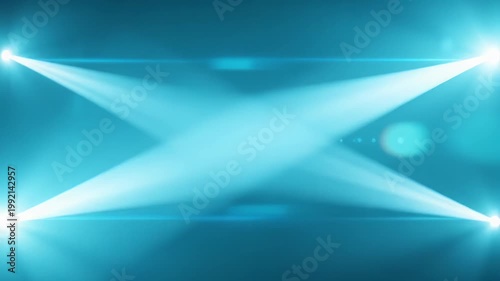 Blue stage spotlights crossing beams abstract background