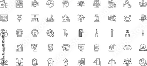 Industrial tools and consumer fashion technology icon set