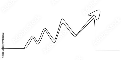 Continuous line drawing of an upward trending arrow symbol representing growth and success Vector, illustration