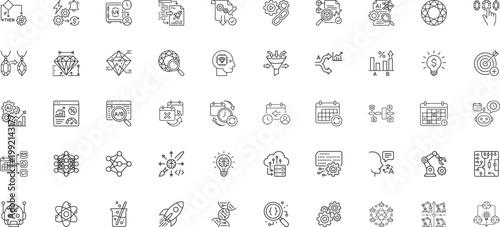 Future technology and business logic line icons featuring diamonds and servers