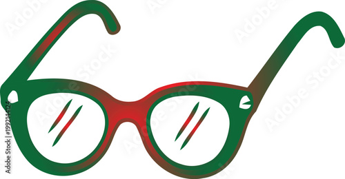 Green and red cat eye glasses with scratched lenses