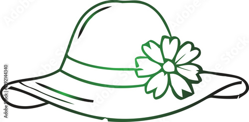 Green outline of a sun hat with white flower