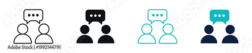 Communication icon set, conversation chat people discussion message bubble symbol, outline and solid and color style. Vector illustration.