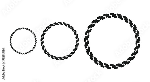 Abstract geometric circular border frame set. Black chain style round frames for decorative design.