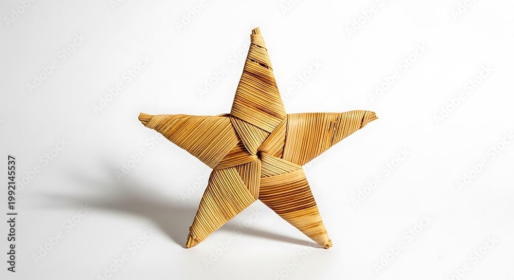 Fototapeta premium A woven star decoration made of natural fibers on a white background