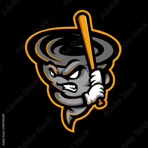 Tornado Whirlwind Baseball Player Sports Mascot Logo