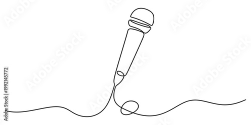 Continuous one line drawing of a professional microphone for podcast or music recording Vector, illustration