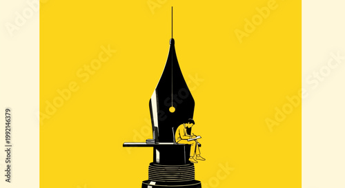 Fountain pen nib, black, vector illustration, writing instrument, stationery