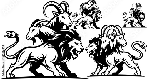 Zodiac signs, astrology icons, Aries and Leo vector illustrations, animal symbols