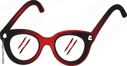 Red and black cat eye glasses with cracked lenses