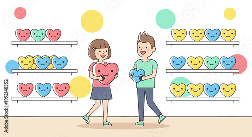 Couple Holding Hearts in a Sweet Shop Display