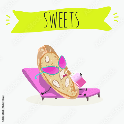 Funny Characters cantucci, canestrelli, italy dessert, hand drawn vector illustration.