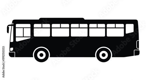 A black silhouette of a city bus on a white background silhouette