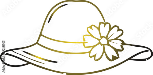 Yellow sun hat with white flower and ribbon