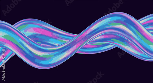 A vibrant, wavy, abstract form with a fluid, iridescent appearance
