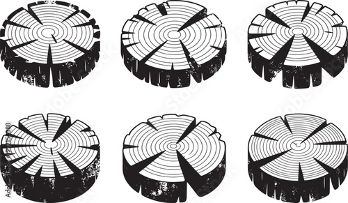 Tree log cross sections with growth rings, wood slices