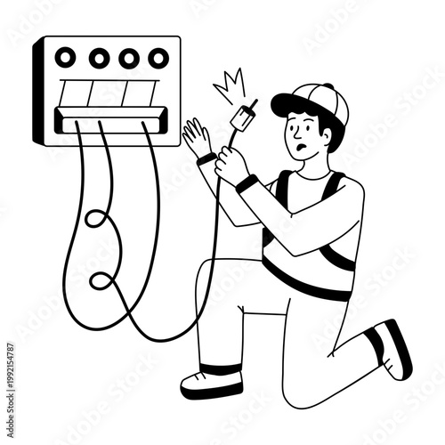 Hand drawn illustration showing a person fixing wires 
