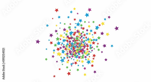 A vibrant explosion of colorful star-shaped confetti scattered against a white background, evoking a festive atmosphere