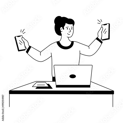 Hand drawn illustration showing a person doing messaging 
