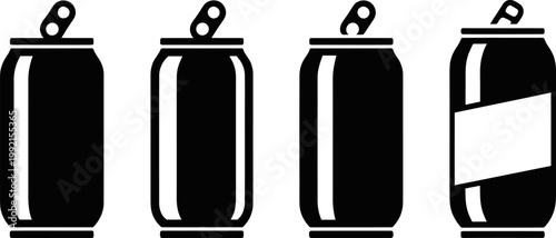 Different styles of soda can silhouettes including slim and standard beverage containers set.