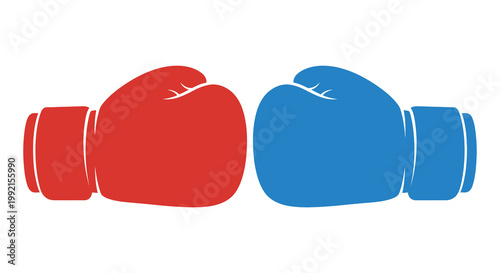 Red and blue boxing gloves facing each other a striking silhouette