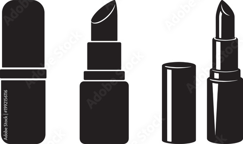 Lipstick collection silhouette vector illustration with closed and open cosmetic tubes