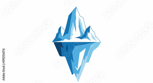 A stylized iceberg with a submerged reflection against a white background