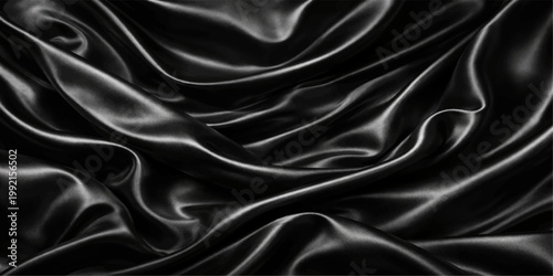 Elegant black silk and satin fabric textile background with smooth luxury waves and soft shiny drapery curves for fashion design decoration