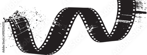 Wavy film strip with perforations and grunge effect a black film strip