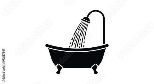 Black bathtub with showerhead simple design minimalist illustration silhouette