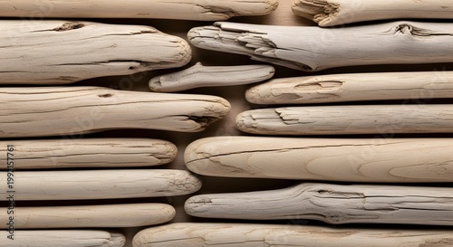 Close-up of weathered driftwood arranged horizontally