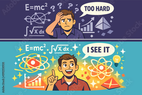 Understanding complex concepts, from struggle and confusion to clarity and insight, getting an idea