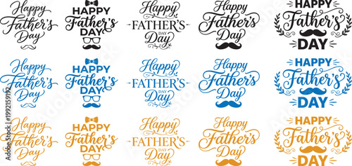 Father's day typography collection artistic lettering and colorful designs