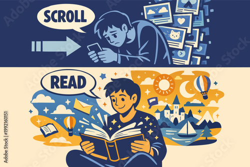 Comparing screen time scrolling on social media with immersive reading books for creativity and imagination