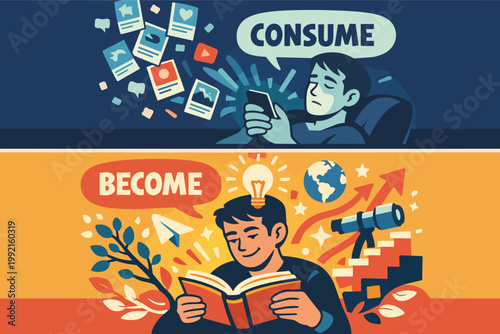 Choosing between consuming social media and becoming knowledgeable, focusing on digital detox and self-improvement