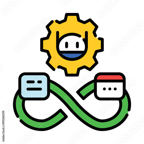 AI autonomous loop and self-executing cycle icon. Artificial intelligence continuous feedback and iterative process metaphor for automation and smart systems. Vector spot illustration.