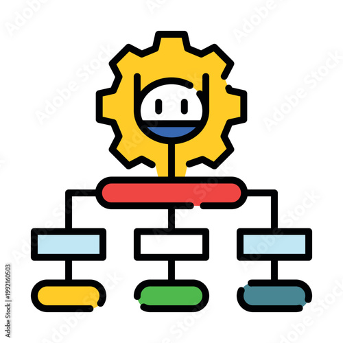 Task decomposition and project management icon. Breakdown of complex goals into smaller steps and logical hierarchy metaphor for productivity and workflow. Vector spot illustration.