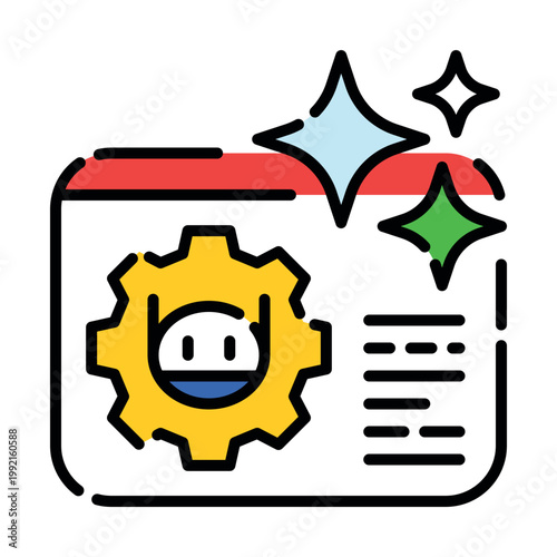 AI actuator and robotic execution icon. Artificial intelligence converting digital decisions into physical action metaphor for automation and smart systems. Vector spot illustration.