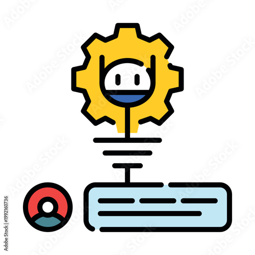 AI grounding and factual verification icon. Artificial intelligence connecting to real world data and knowledge base metaphor for LLM reliability. Vector line spot illustration.