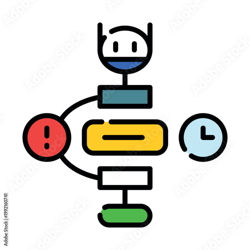 AI latency and response time icon. Artificial intelligence processing delay and speed performance metaphor for neural network optimization. Vector line spot illustration.