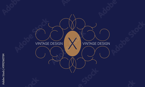 Vintage frame with letter X in the center. Floral logo for monograms, invitations, frames, menus and labels. Graphic design for websites, cafes, boutiques, hotels and wedding invitations.