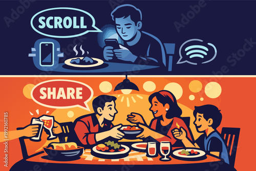 Digital isolation versus real life connection contrasting screen time with family unity and social interaction