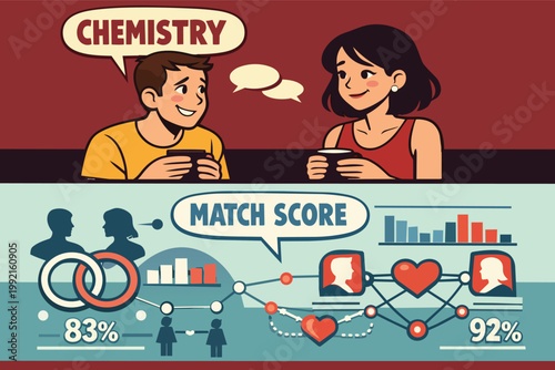 Online dating apps calculating relationship compatibility and chemistry for modern couples connecting digitally