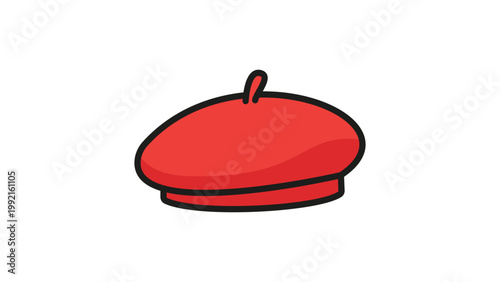Foto Red French Beret Hat Illustration, Modern Flat Vector Icon with Editable Stroke on White Background