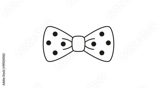 Minimalist Polka Dot Bow Tie Vector Icon with Editable Stroke. This clean black line illustration features a formal necktie accessory, perfect for fashion, weddings, and celebration designs.
